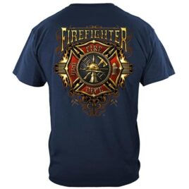Firefighter Flame Gold Maltese Cross T-Shirt