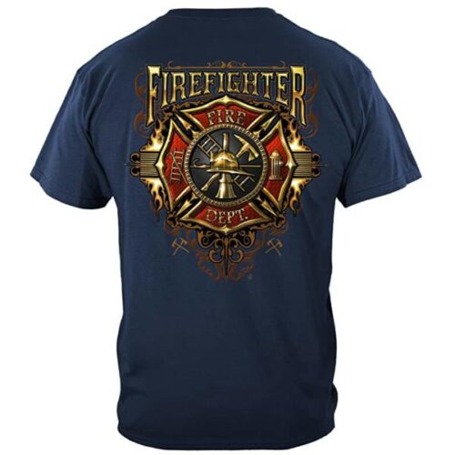 Firefighter Flame Gold Maltese Cross T-Shirt - Code 3 Garage